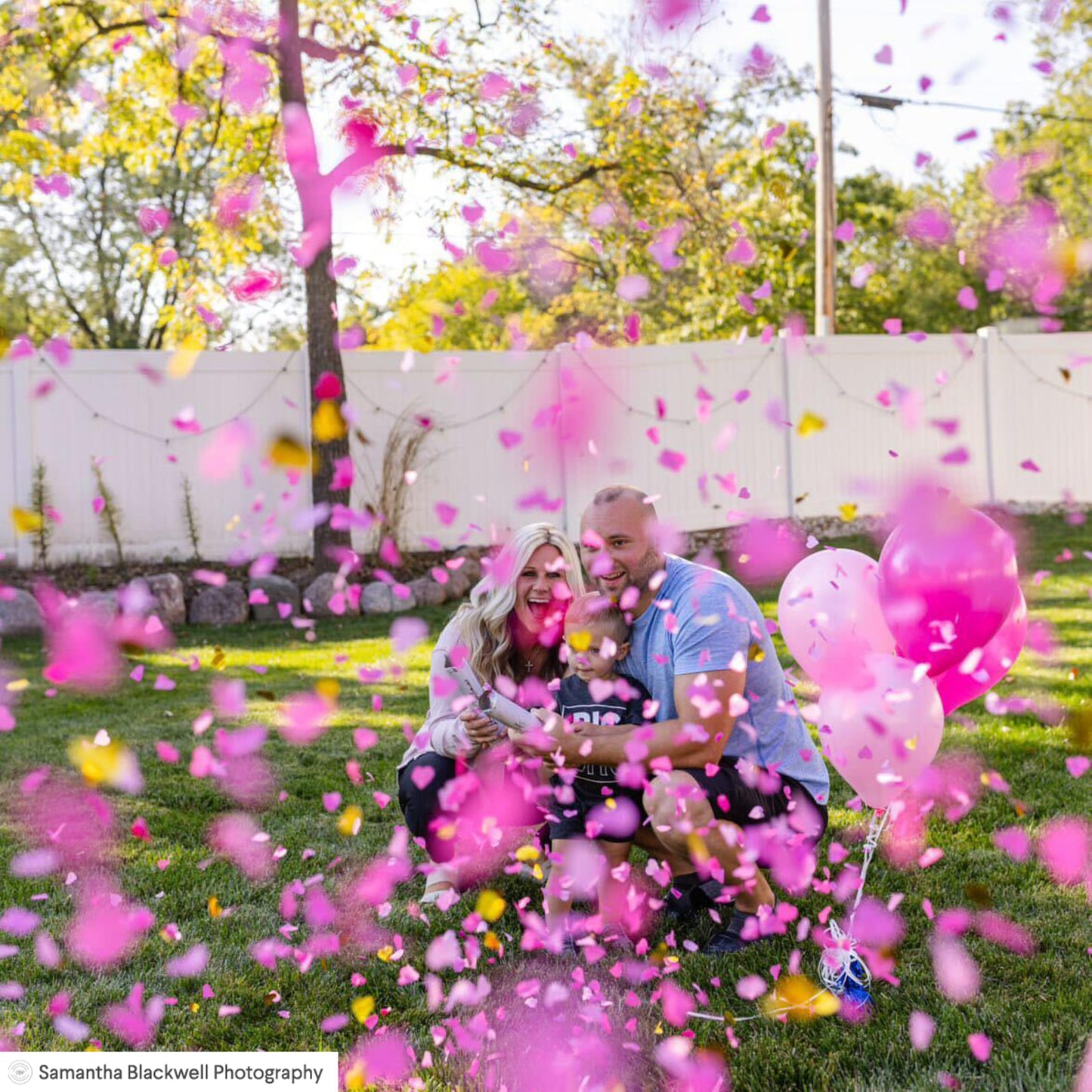 PrimePure Gender Reveal Confetti Cannon - Heart Shaped Confetti Poppers - Blue 2 Pack - Baby Boy Gender Reveal Party Poppers Party Cannons Shooter Blaster