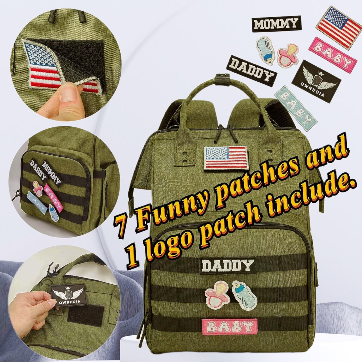 Diaper Bag Backpack for Dad and Mom with USB Charging Port Stroller Straps and Insulated Pocket,army military Travel Nappy Backpack for Daddy/Mommy (Black)