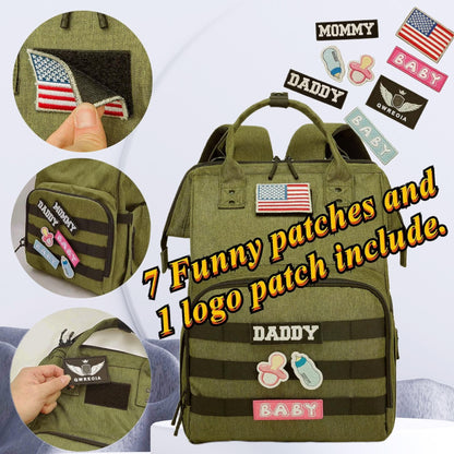 Diaper Bag Backpack for Dad and Mom with USB Charging Port Stroller Straps and Insulated Pocket,army military Travel Nappy Backpack for Daddy/Mommy (Black)