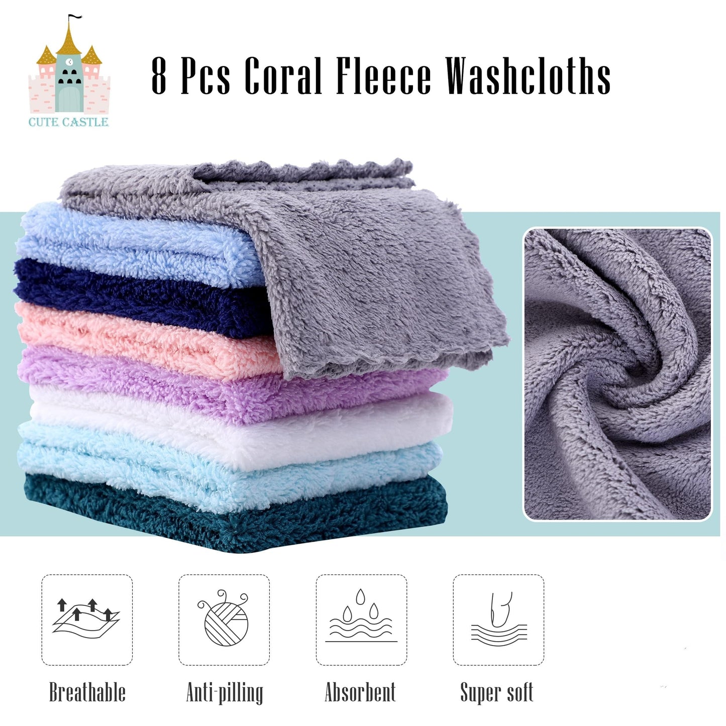 Cute Castle 2 Pack Hooded Baby Towel Rayon Made from Bamboo and 8 Washcloths - Lovely Elephant, Happy Bird
