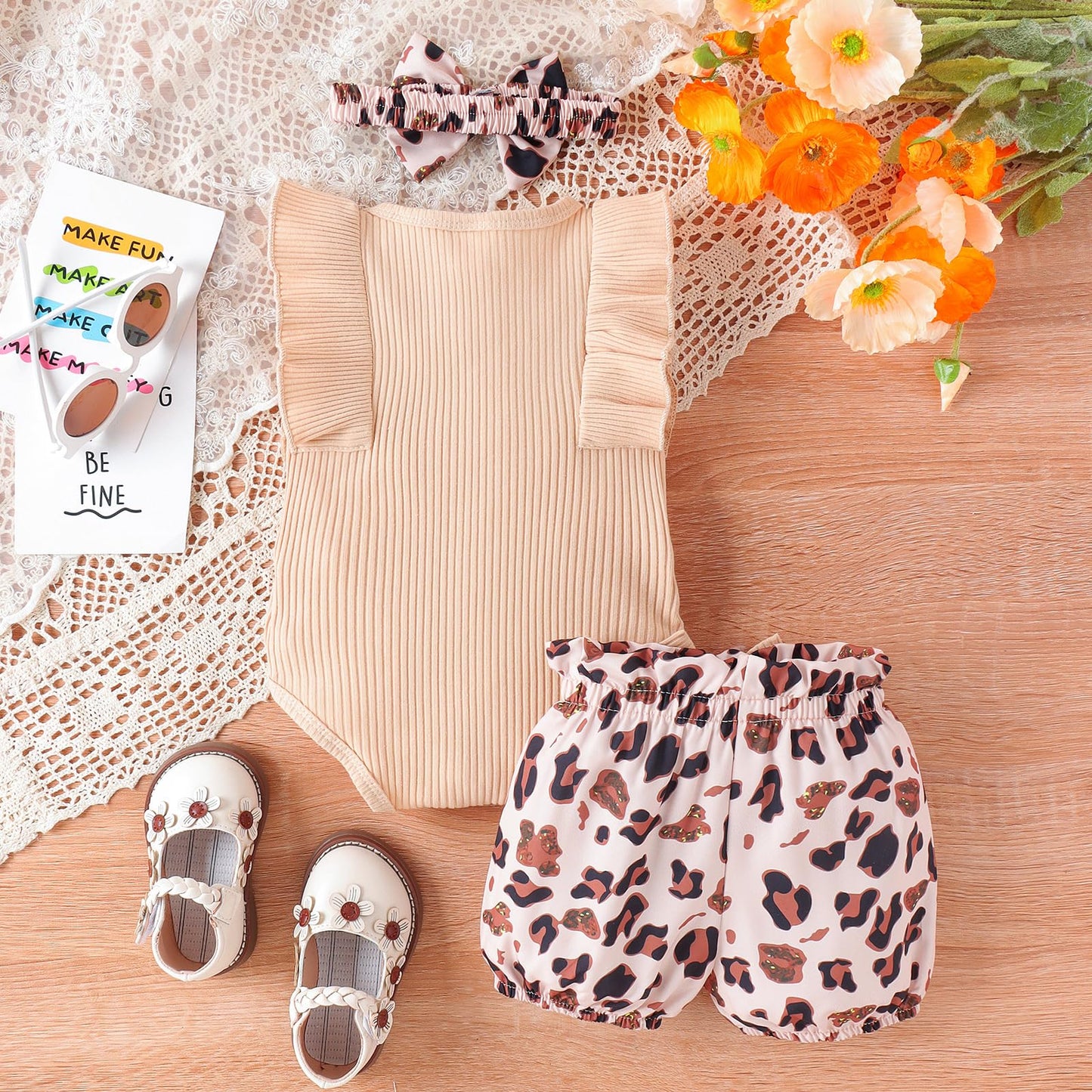 Newborn Baby Girl Clothes Outfits Ruffle Romper and Short Pant Sets with Headband Infant Bodysuits