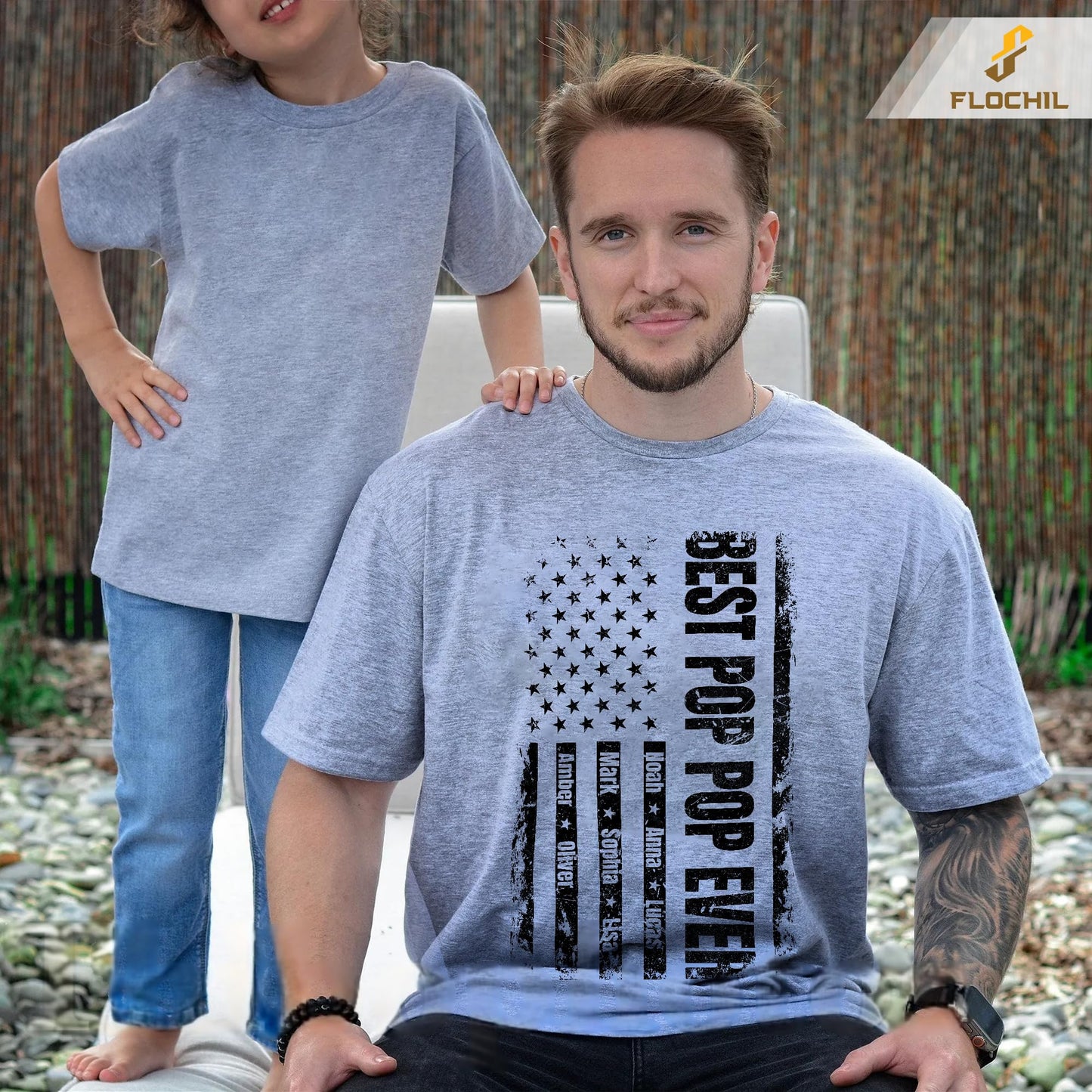FLOCHIL Personalized Dad Shirt for Men, Custom With Kids Names, Fathers Day T Shirt, Gifts
