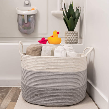 OrganiHaus Large Blanket Basket for Living Room 20x13, Rainbow Rope Basket for Classroom Organization, Toy Storage Basket, Woven Kids Laundry Basket, Baby Toy Box, Cute Storage Basket, Nursery Hamper