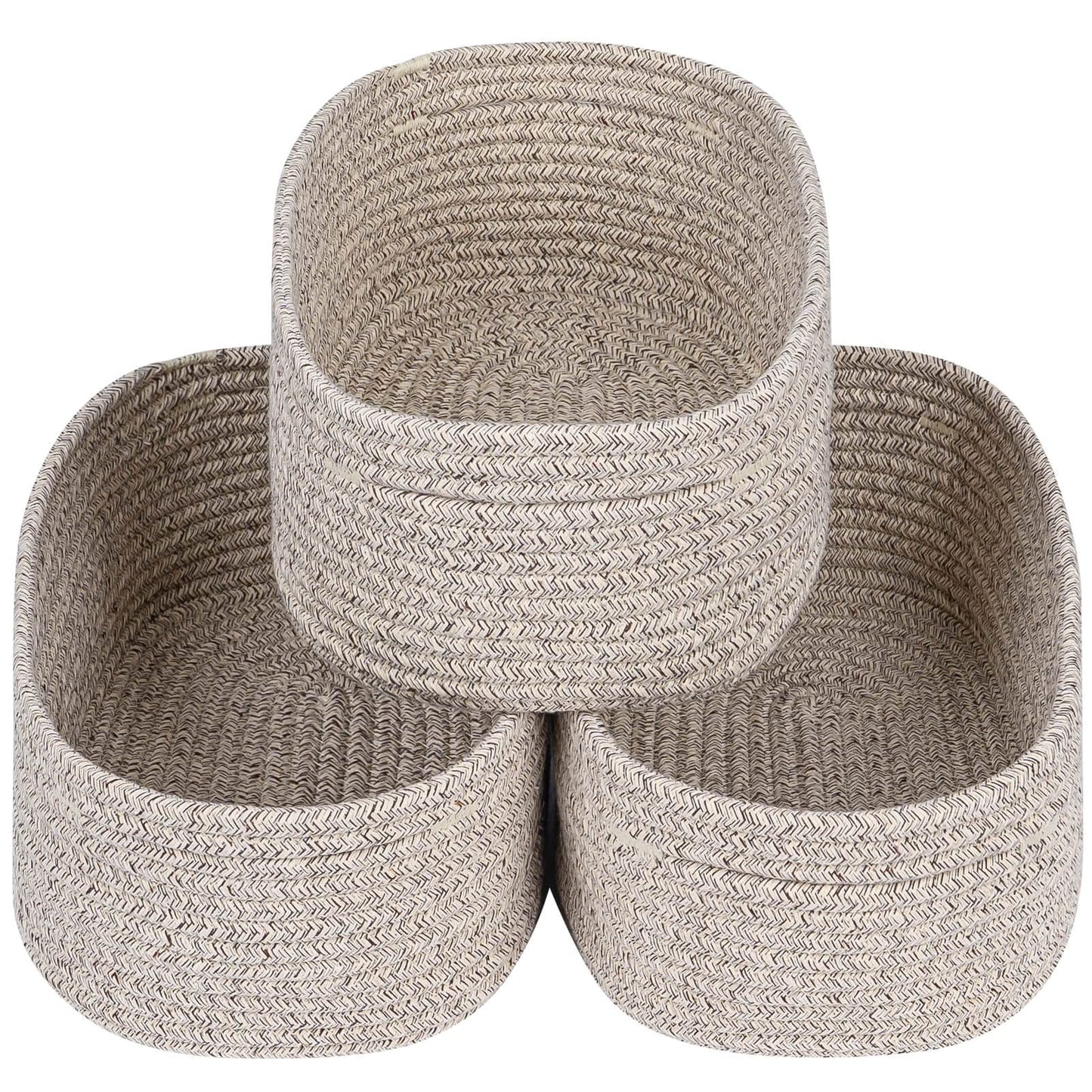 CubesLand Off White Small Storage Baskets for Shelves, Closet Organization Storage Bins Empty Gift Basket Baby Nursery Woven Baskets for Organizing, Rectangular Clothes Closet Shelves Baskets 3 Packs