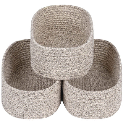 CubesLand Off White Small Storage Baskets for Shelves, Closet Organization Storage Bins Empty Gift Basket Baby Nursery Woven Baskets for Organizing, Rectangular Clothes Closet Shelves Baskets 3 Packs