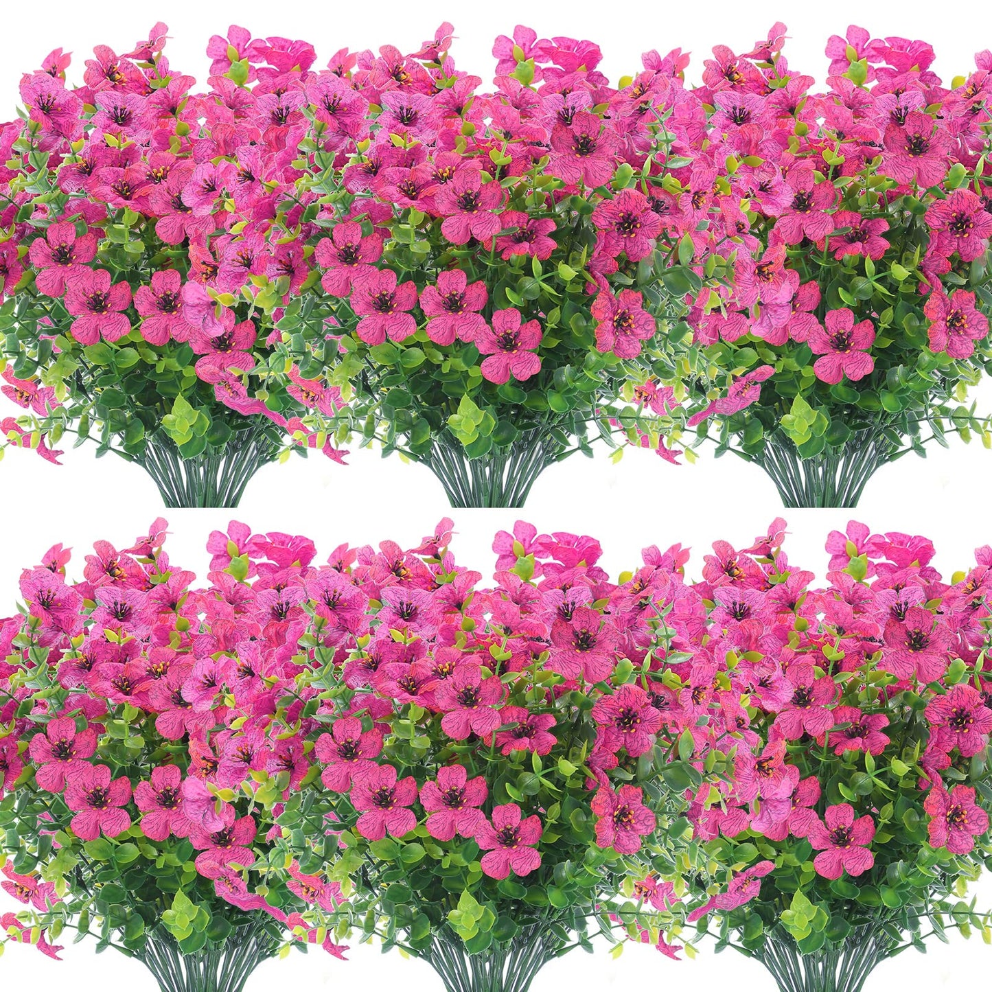 12 Bundles Artificial Flowers Outdoor UV Resistant Fake Plastic Plants Indoor Outside Hanging Plants Garden Porch Window Box Home Wedding Farmhouse Festive Shrub Decor (Pink)