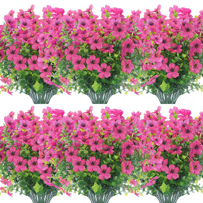 12 Bundles Artificial Flowers Outdoor UV Resistant Fake Plastic Plants Indoor Outside Hanging Plants Garden Porch Window Box Home Wedding Farmhouse Festive Shrub Decor (Pink)