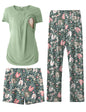 SUNNYBUY Womens Maternity Nursing Pajamas Set, Short Sleeve Breastfeeding Shirts，Pregnancy Shorts & Pants 3 Piece Nursing PJS