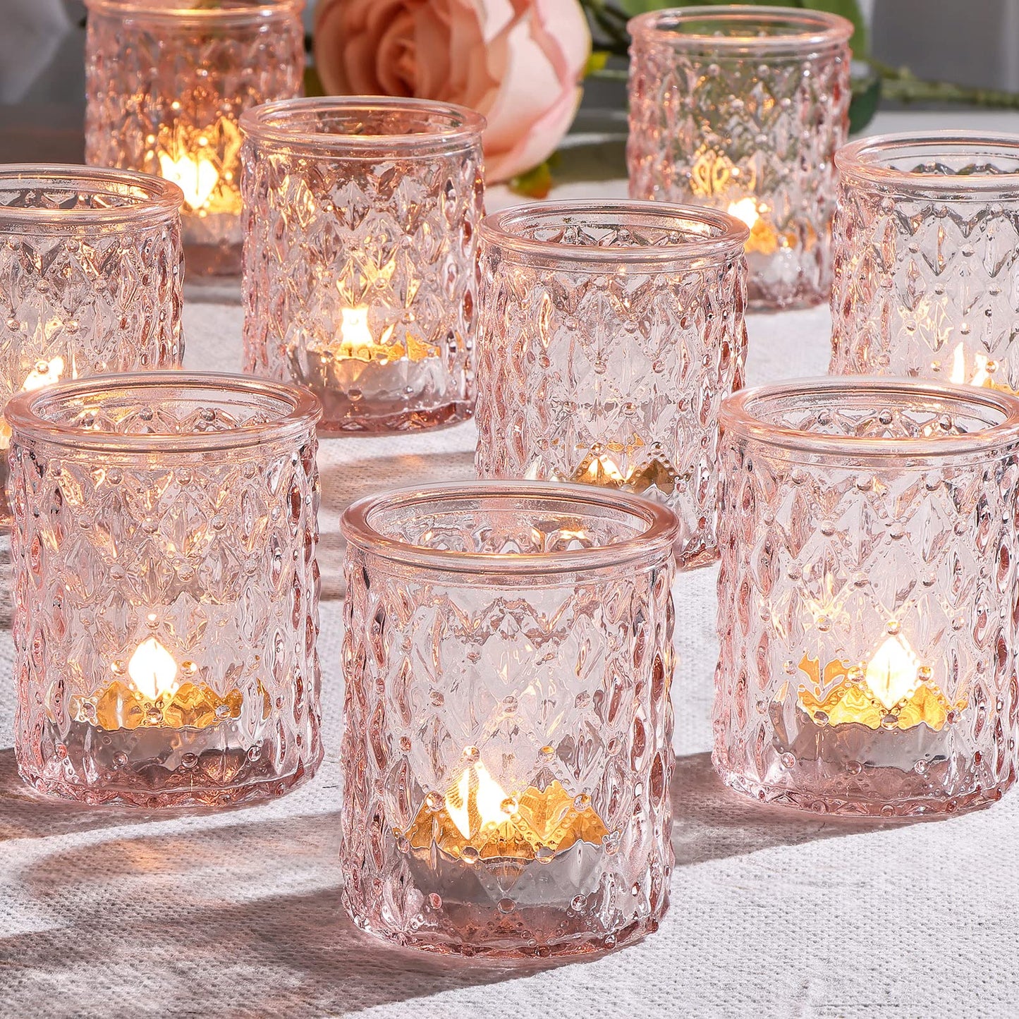 24pcs Pink Votive Candle Holders, Girl Baby Shower Decorations, Tealight Candle Holder for Valentine's Day, Wedding, Brithday Party, Table Centerpiece