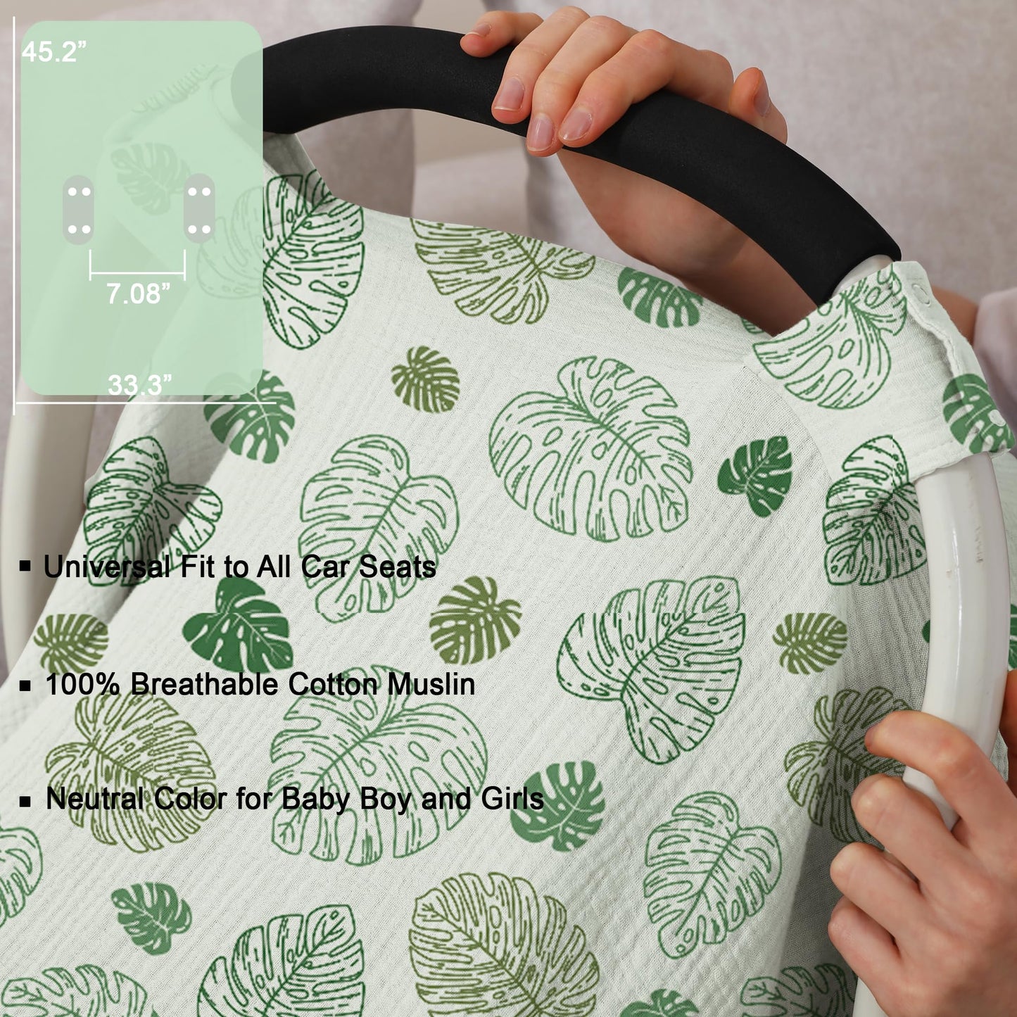 100% Muslin Cotton Car Seat Cover Baby, Carseat Canopy Cover, Universal Fit Stroller Covers for Boys and Girls (Summer Wheat)