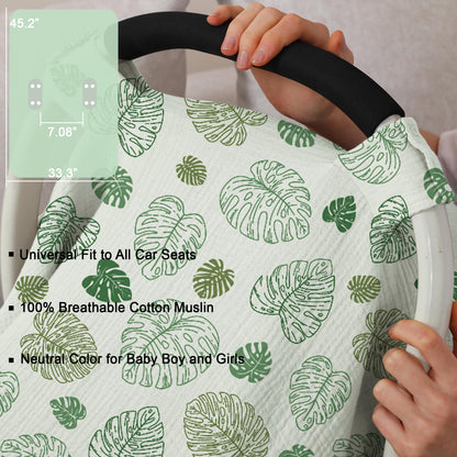 100% Muslin Cotton Car Seat Cover Baby, Carseat Canopy Cover, Universal Fit Stroller Covers for Boys and Girls (Summer Wheat)
