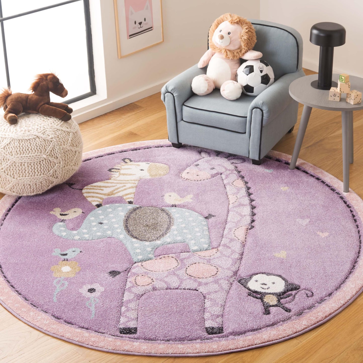 SAFAVIEH Carousel Kids Collection Accent Rug - 4' x 6', Ivory, Animal Design, Non-Shedding & Easy Care, Ideal for High Traffic Areas for Boys & Girls in Playroom, Nursery, Bedroom (CRK120A)
