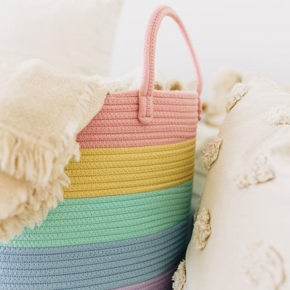 OrganiHaus Large Blanket Basket for Living Room 20x13, Rainbow Rope Basket for Classroom Organization, Toy Storage Basket, Woven Kids Laundry Basket, Baby Toy Box, Cute Storage Basket, Nursery Hamper