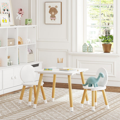 UTEX Kids Wood Table and Chair Set, Kids Play Table with 2 Chairs,3 Pieces Kids Round Table for Toddlers, Girls, Boys,White