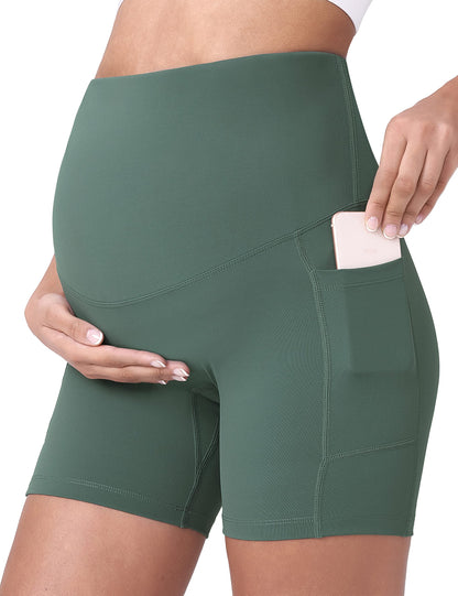 POSHDIVAH Women's Maternity Yoga Shorts Over The Belly Bump Summer Workout Running Active Short Pants with Pockets 5"/8"