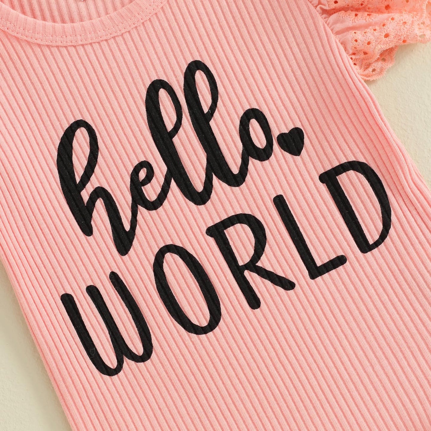 Hello World Newborn Outfit Baby Girl Going Home Outfit Ruffle Ribbed Romper Top Floral Pants Set Cute Summer Clothes