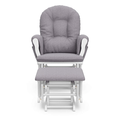 Storkcraft Premium Hoop Glider and Ottoman (Espresso Base, Gray Cushion) – Padded Cushions with Storage Pocket, Smooth Rocking Motion, Easy to Assemble, Solid Hardwood Base
