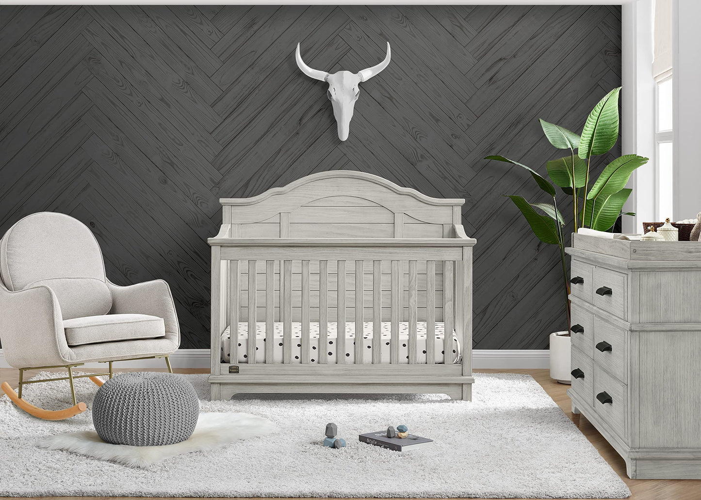 Delta Children Simmons Kids Asher 6-in-1 Convertible Crib with Toddler Rail, Aged Oak