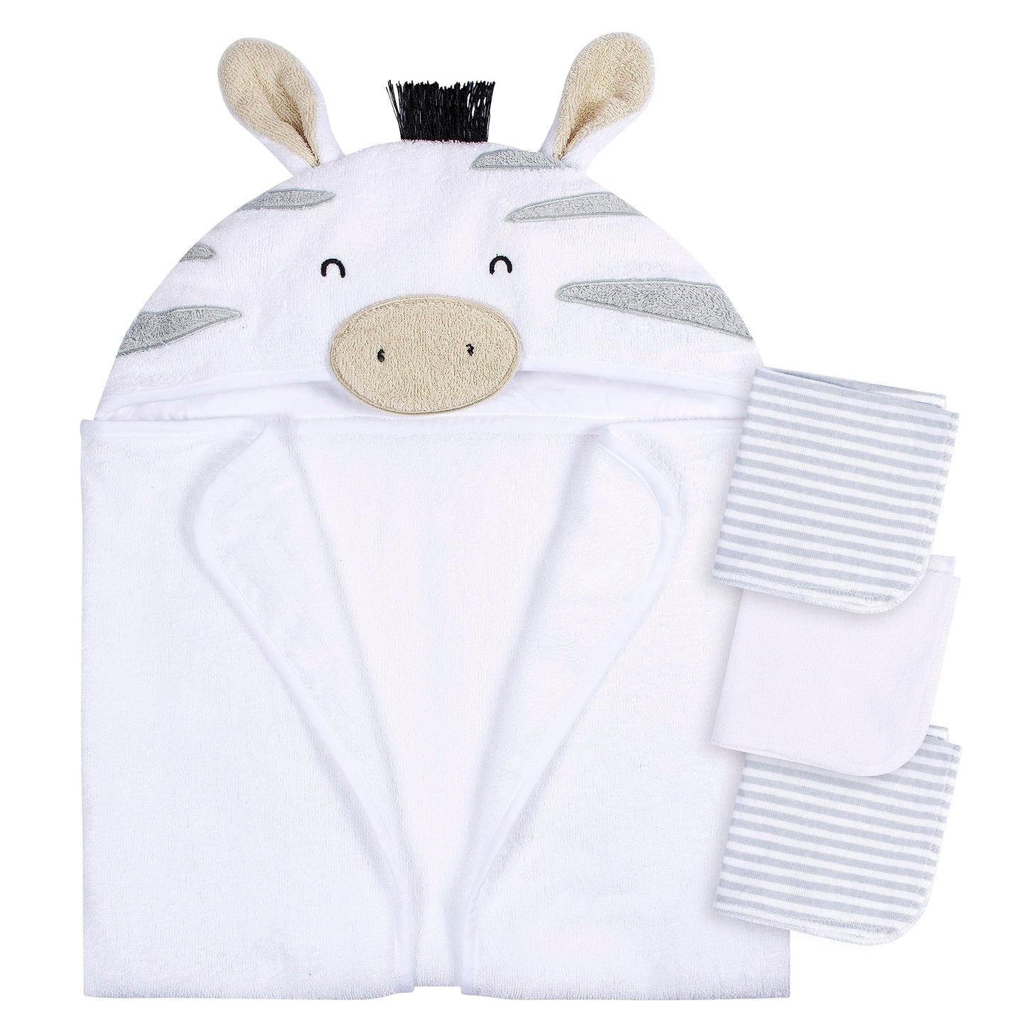 Gerber Baby 4 Piece Animal Character Hooded Towel and Washcloth Set, Brown Lion, One Size