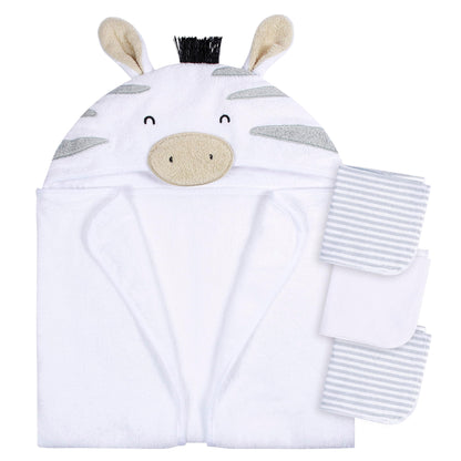 Gerber Baby 4 Piece Animal Character Hooded Towel and Washcloth Set, Brown Lion, One Size