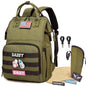 Diaper Bag Backpack for Dad and Mom with USB Charging Port Stroller Straps and Insulated Pocket,army military Travel Nappy Backpack for Daddy/Mommy (Black)