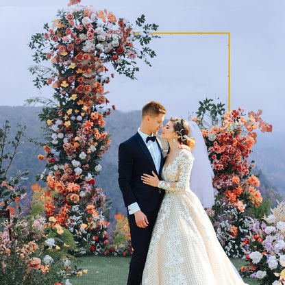 Wokceer Wedding Arch Backdrop Stand Square 6.6FTx6.6FT Gold Metal Balloon Arch Stand Garden Arbor Backdrop Frame for Wedding Birthday Party Baby Shower Photo Booth Background Decoration