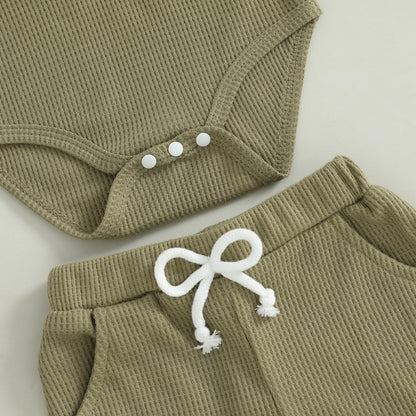 MERSARIPHY Newborn Baby Boy Summer Clothes Mama's Boy Little Dude Short Sleeve Romper Shorts Set Infant Waffle Knit Outfit