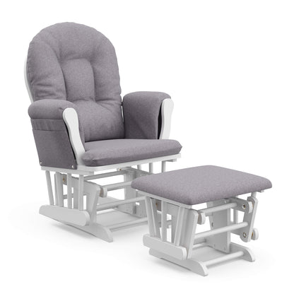 Storkcraft Premium Hoop Glider and Ottoman (Espresso Base, Gray Cushion) – Padded Cushions with Storage Pocket, Smooth Rocking Motion, Easy to Assemble, Solid Hardwood Base