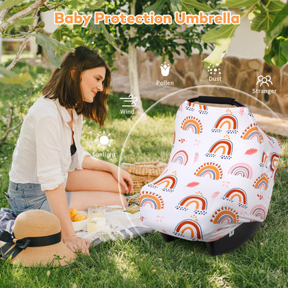 Rquite All-in-1 Car Seat Cover Baby, Carseat Covers for Girl Boy, Stretchy Soft Infant Car Seat Cover, Multi-use Baby Carrier Cover, Car Seat Canopy, Stroller Sun Shade, Nursing Breastfeeding Cover