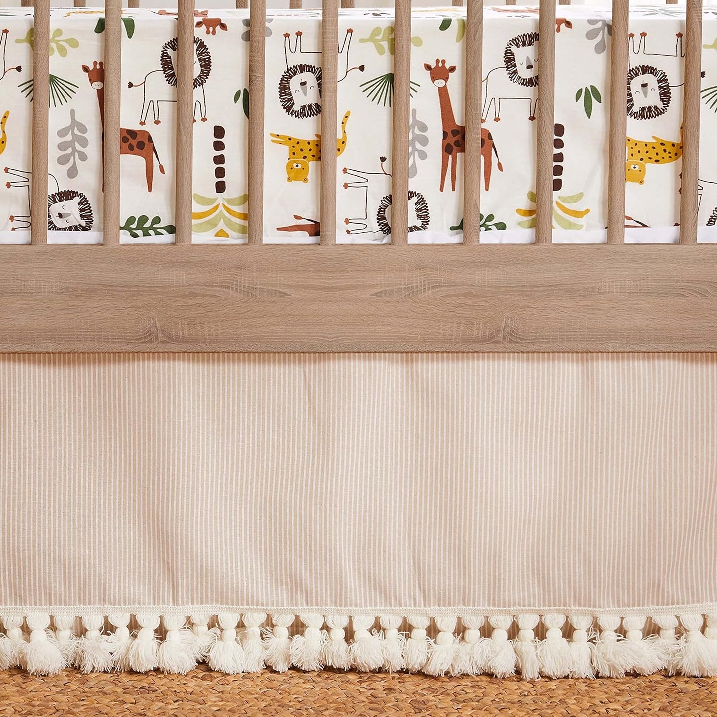 Levtex Baby - Zuma Crib Bed Set - Baby Nursery Set - Jungle - Taupe, Green, Brown, Cream - Jungle Animals - 4 Piece Set Includes Quilt, Fitted Sheet, Wall Decal & Crib Skirt/Dust Ruffle