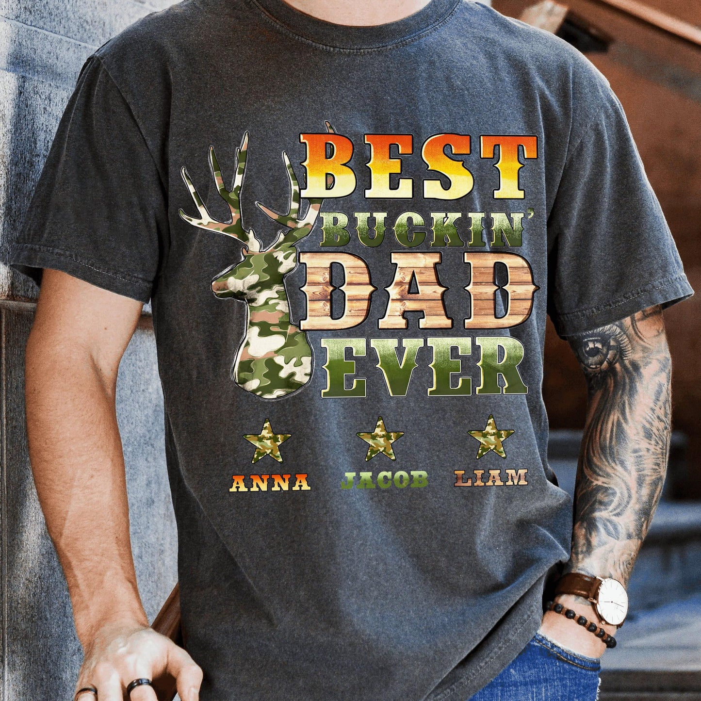 Personalized Fathers Day Shirts for Dad, Grandpa Shirt with Grandkids Names, Gifts for Dad Hunting Fishing