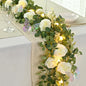 Yastouay 6.4 Ft Fuller Artificial Eucalyptus Garland with Champagne Flowers Fake Rose Vine for Table Centerpiece Wedding Baby Shower Party Room Backdrop Decor