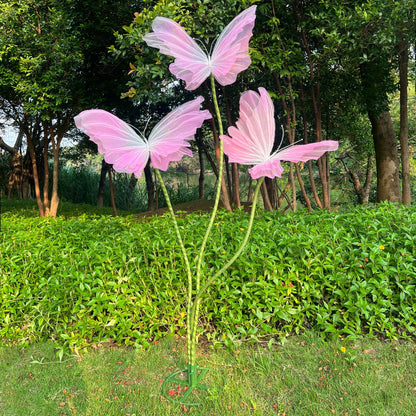 3Pcs Giant Silk Butterfly Decorations, Large Butterflys Decoration with Standing Base, for Wedding Ceremony Birthday Party Baby Shower Church Backdrop Decoration Home Decor (Pink)