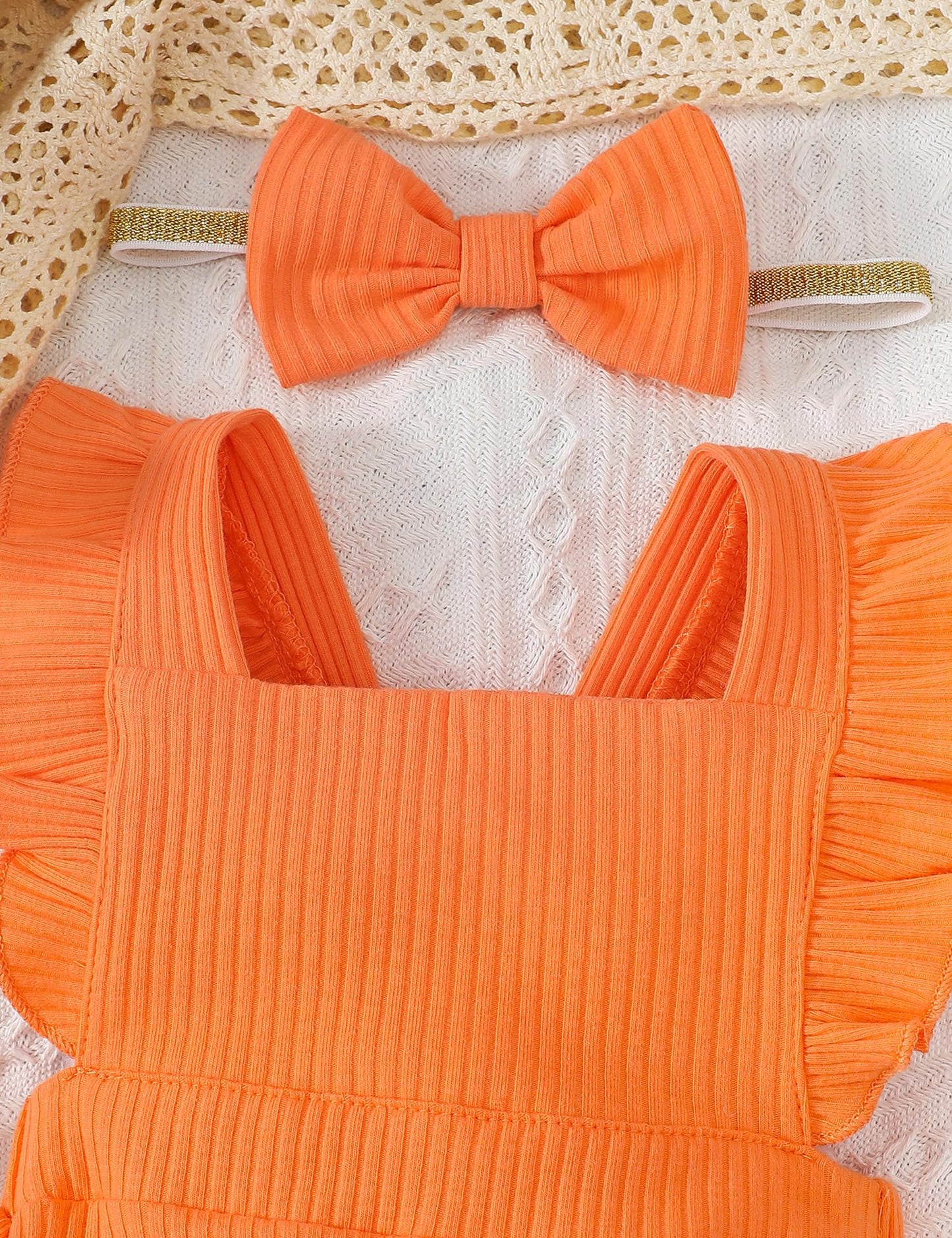 Fullfamous Baby Girl Ruffled Jumpsuit and Headband Set