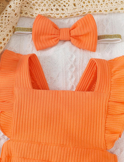 Fullfamous Baby Girl Ruffled Jumpsuit and Headband Set