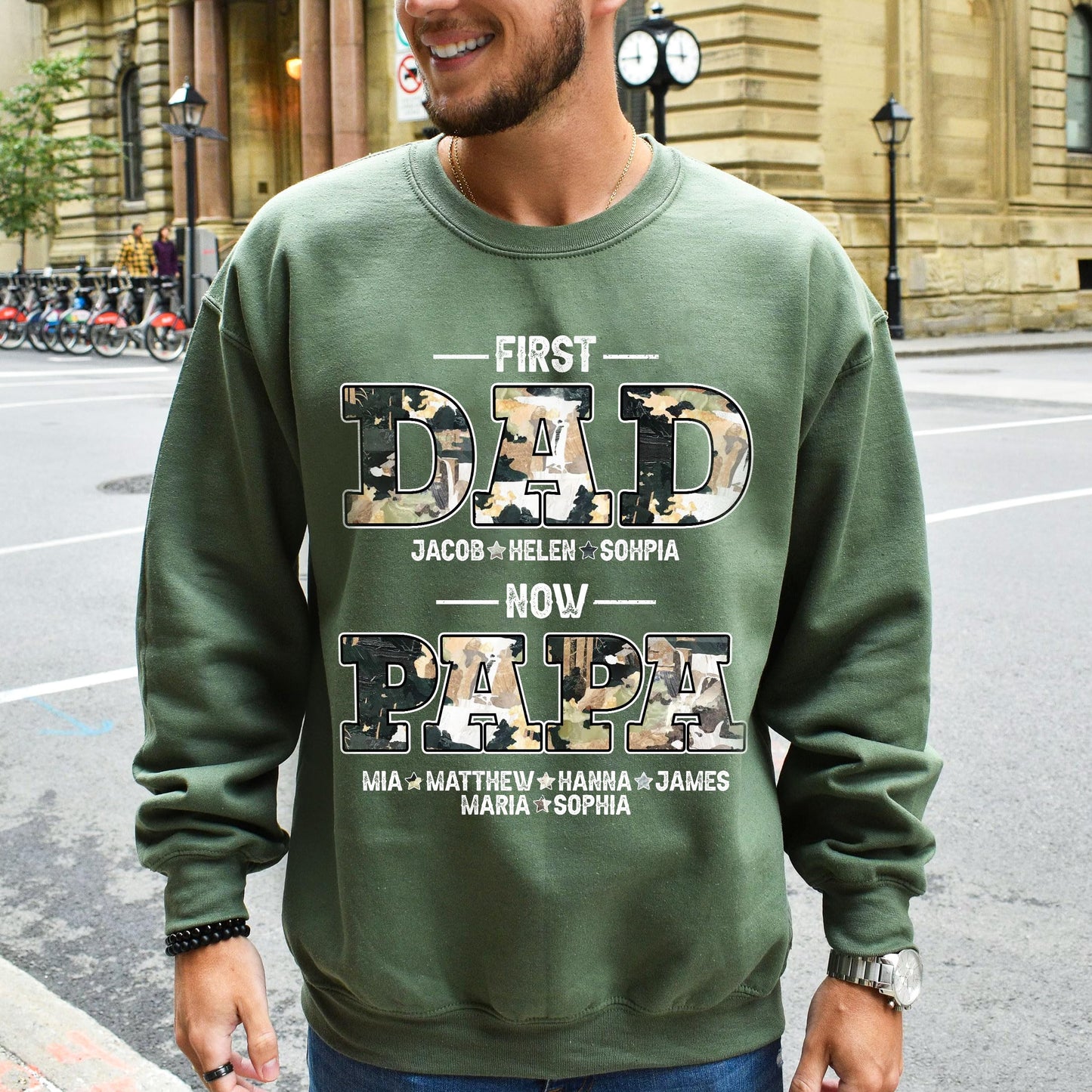 Personalized Fathers Day Shirts for Dad, Grandpa Shirt with Grandkids Names, Gifts for Dad Hunting Fishing
