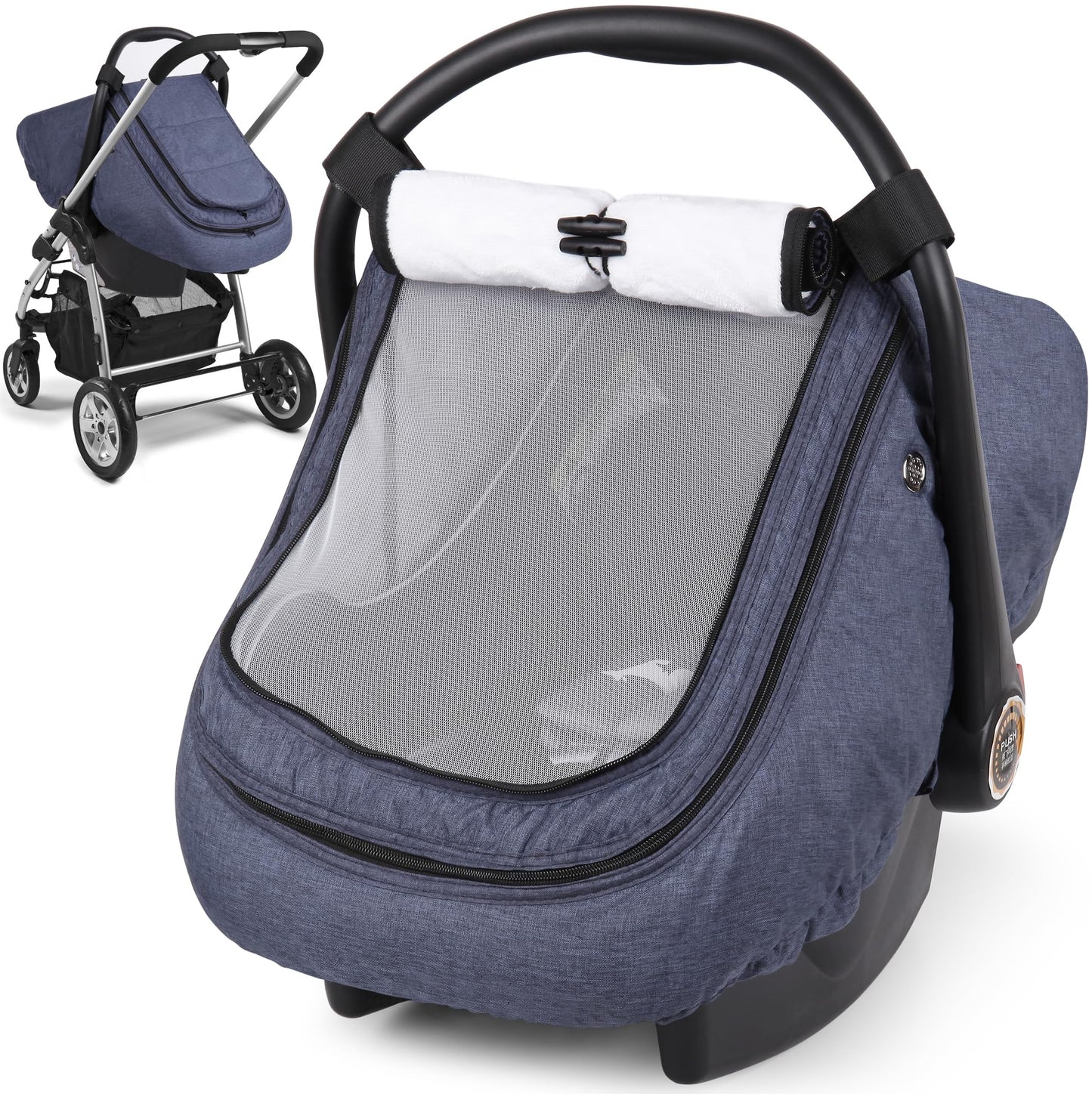 Rquite Car Seat Cover Baby, Carseat Covers Boy Girl, 2 Layers Window -Breathable Mesh & Wind/Sun Shade, Infant Car Seat Canopy Baby Carrier/Stroller Cover, Fit Spring, Fall, Winter, Cold Weather