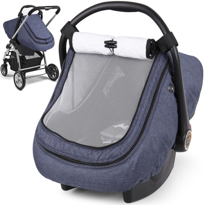 Rquite Car Seat Cover Baby, Carseat Covers Boy Girl, 2 Layers Window -Breathable Mesh & Wind/Sun Shade, Infant Car Seat Canopy Baby Carrier/Stroller Cover, Fit Spring, Fall, Winter, Cold Weather