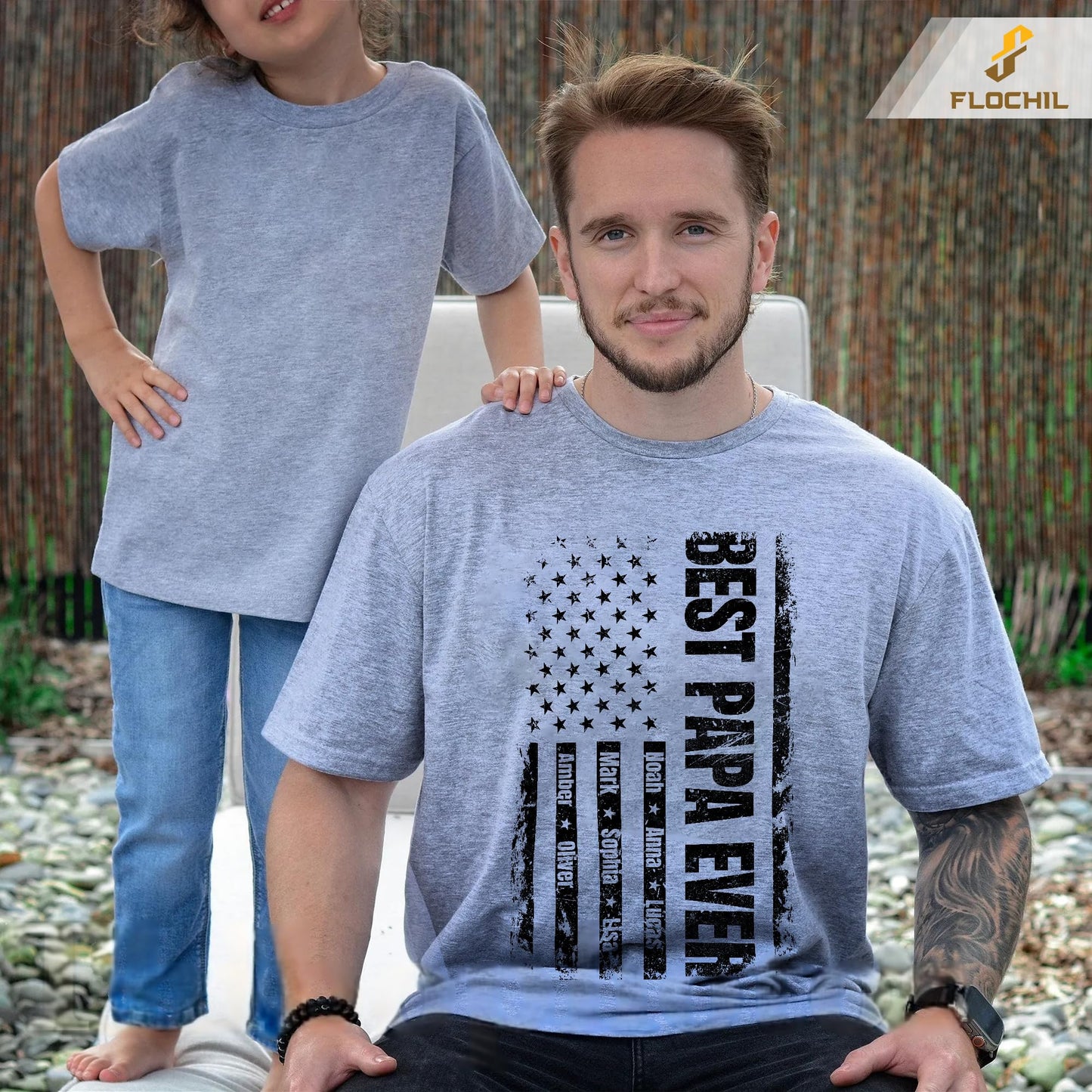 FLOCHIL Personalized Dad Shirt for Men, Custom With Kids Names, Fathers Day T Shirt, Gifts