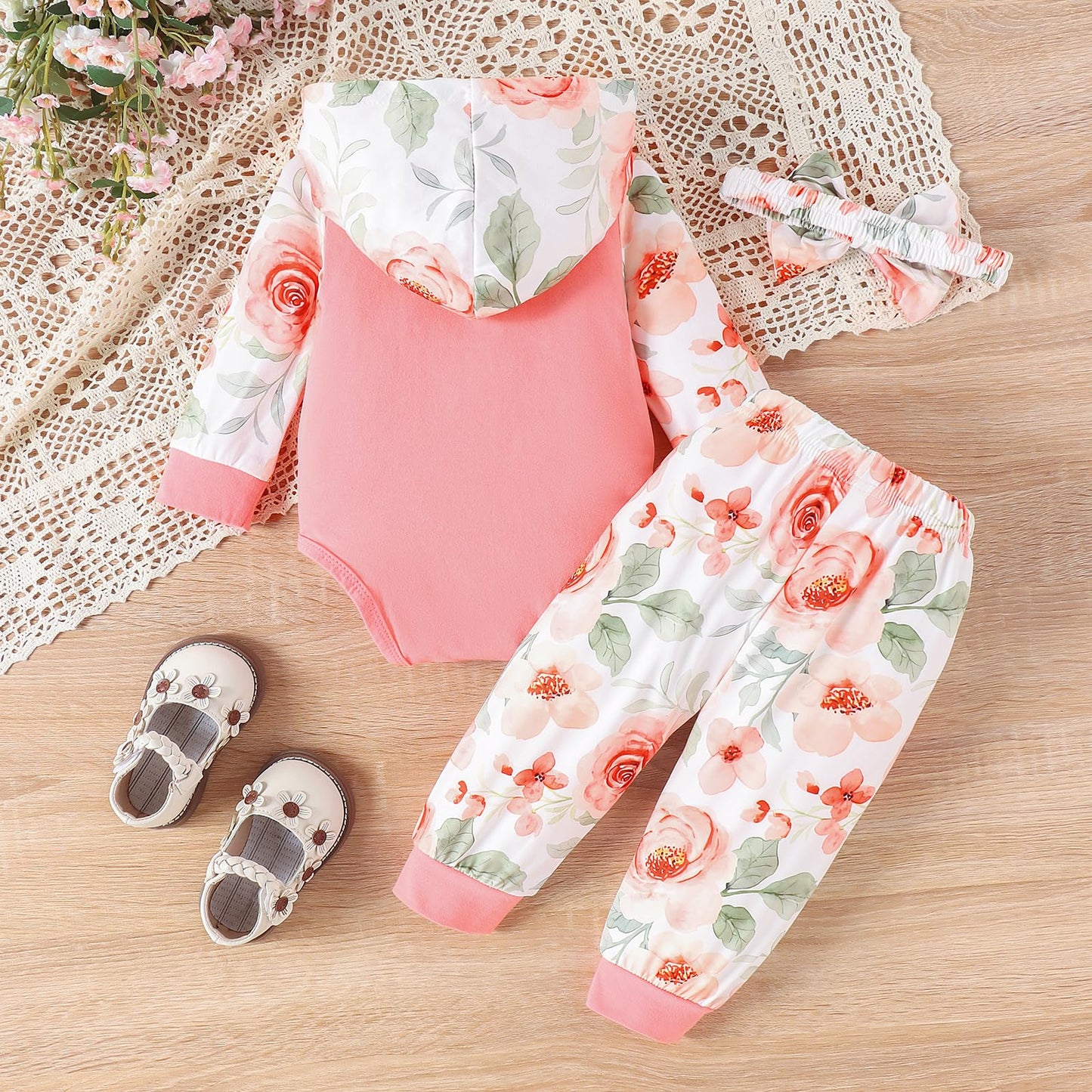 Newborn Infant Baby Girl Clothes 0-3-6-9-12-18 Months Outfits Sets Romper + Pants + Bow Headband for Girls