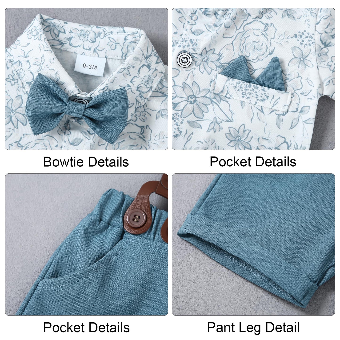 YALLET Baby Boy Clothes Suit Newborn Infant Gentleman Outfits, Formal Dress Shirt+Bowtie+Suspender Shorts Wedding Party Set
