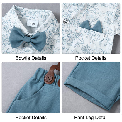 YALLET Baby Boy Clothes Suit Newborn Infant Gentleman Outfits, Formal Dress Shirt+Bowtie+Suspender Shorts Wedding Party Set