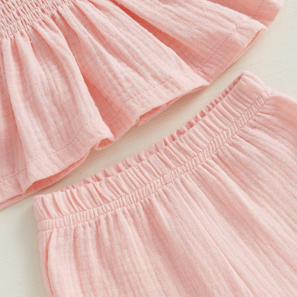 VISGOGO Infant Baby Toddler Girls Clothes Solid Color Sleeveless Camisole Linen Pants Set Baby Summer Outfits