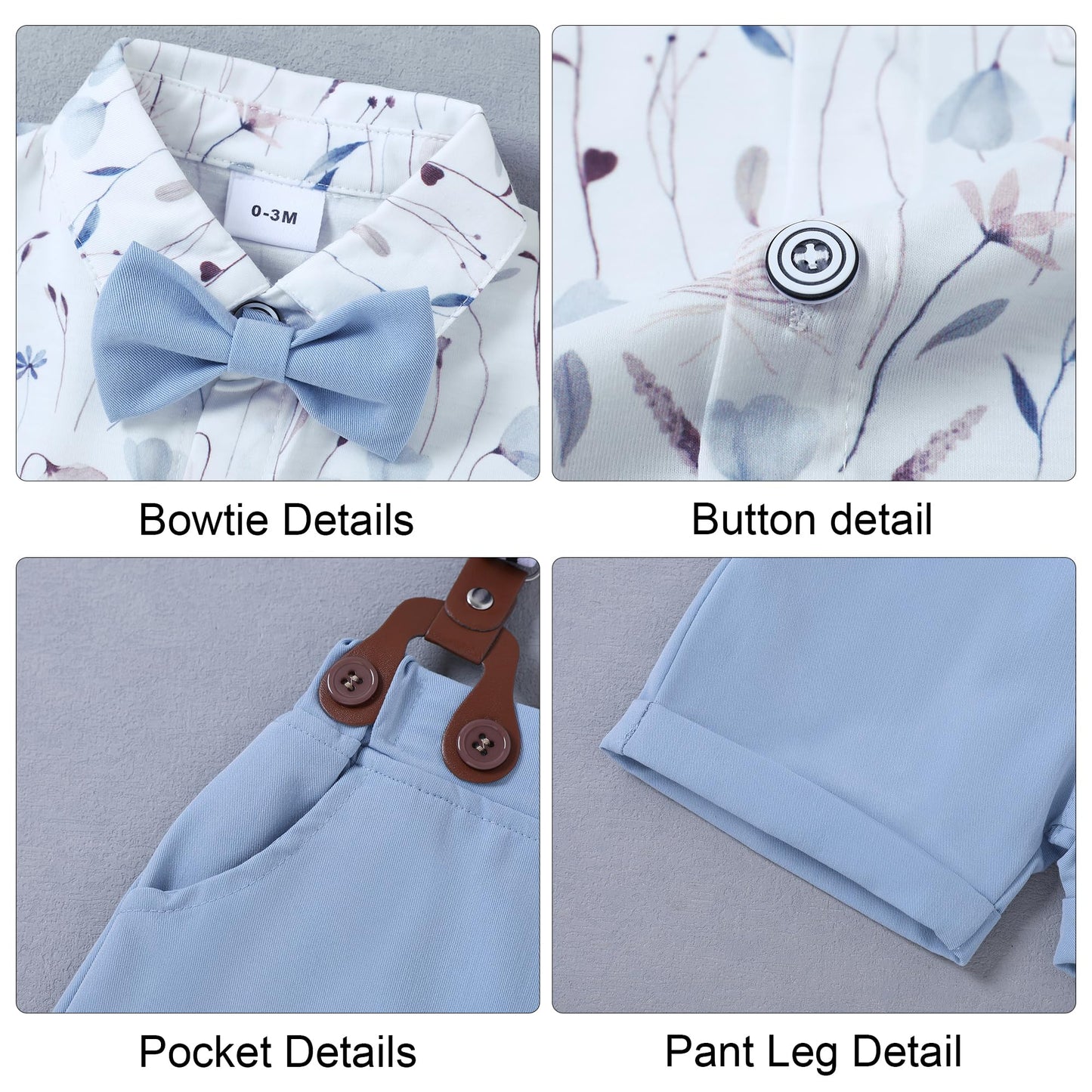 ZOEREA Baby Boy Clothes Suit Infant Short Sleeve Gentleman Outfits Dress Shirt+Bowtie+Suspender Shorts 0-18M
