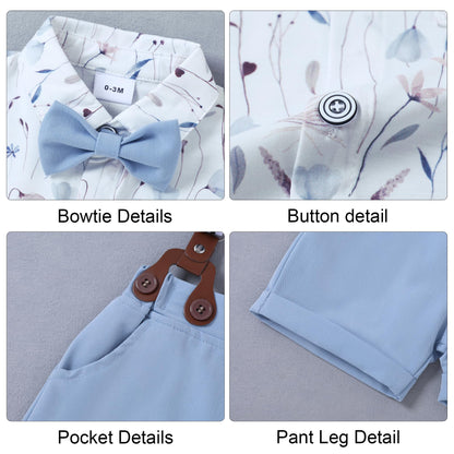 ZOEREA Baby Boy Clothes Suit Infant Short Sleeve Gentleman Outfits Dress Shirt+Bowtie+Suspender Shorts 0-18M