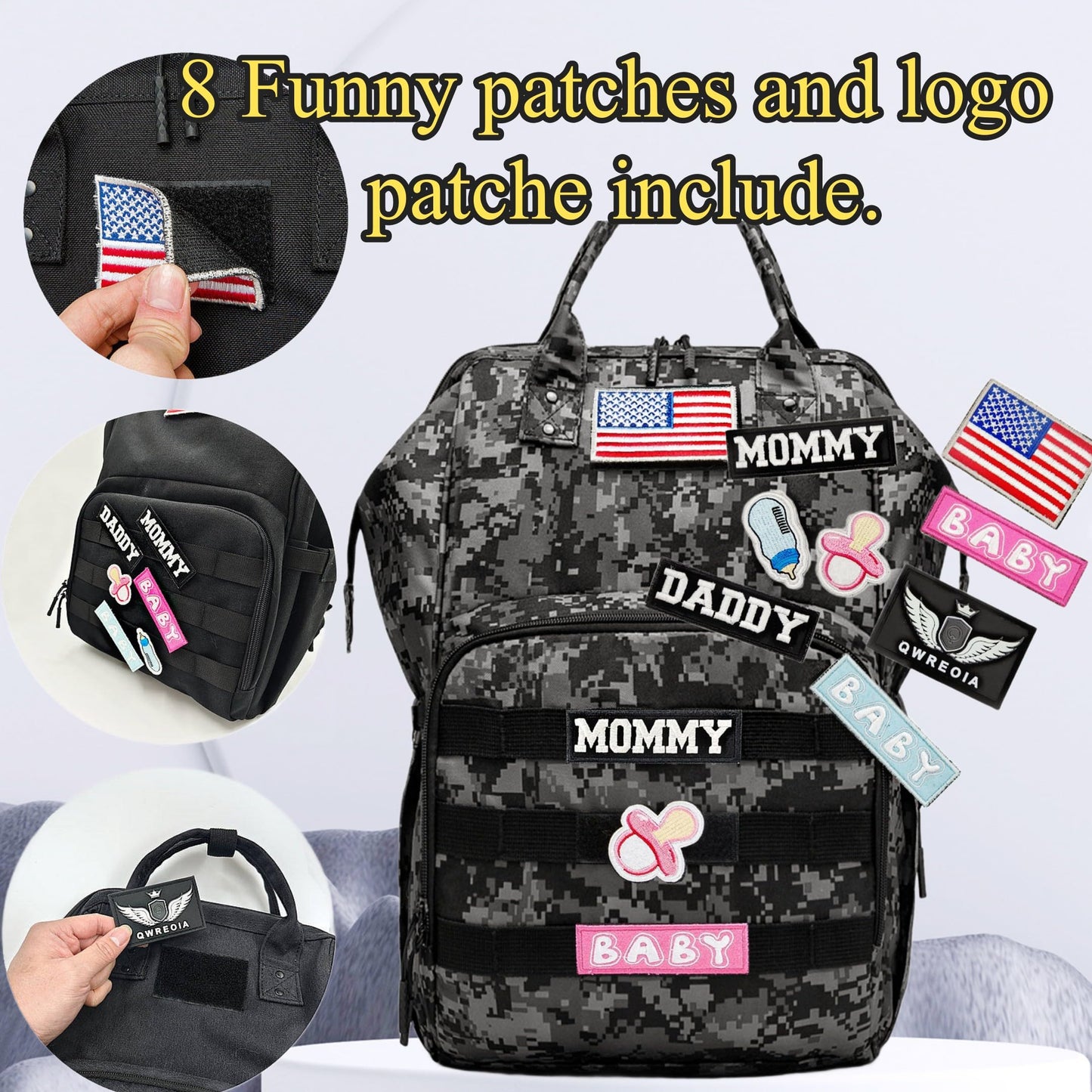 Diaper Bag Backpack for Dad and Mom with USB Charging Port Stroller Straps and Insulated Pocket,army military Travel Nappy Backpack for Daddy/Mommy (Black)