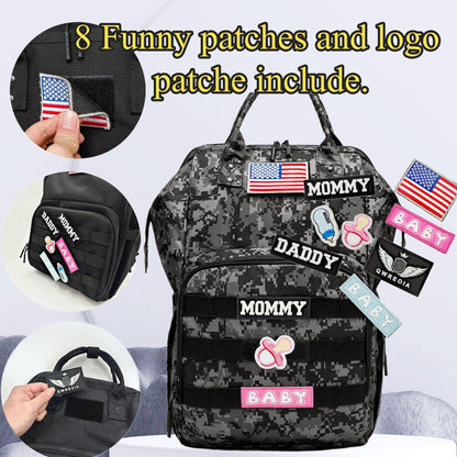 Diaper Bag Backpack for Dad and Mom with USB Charging Port Stroller Straps and Insulated Pocket,army military Travel Nappy Backpack for Daddy/Mommy (Black)