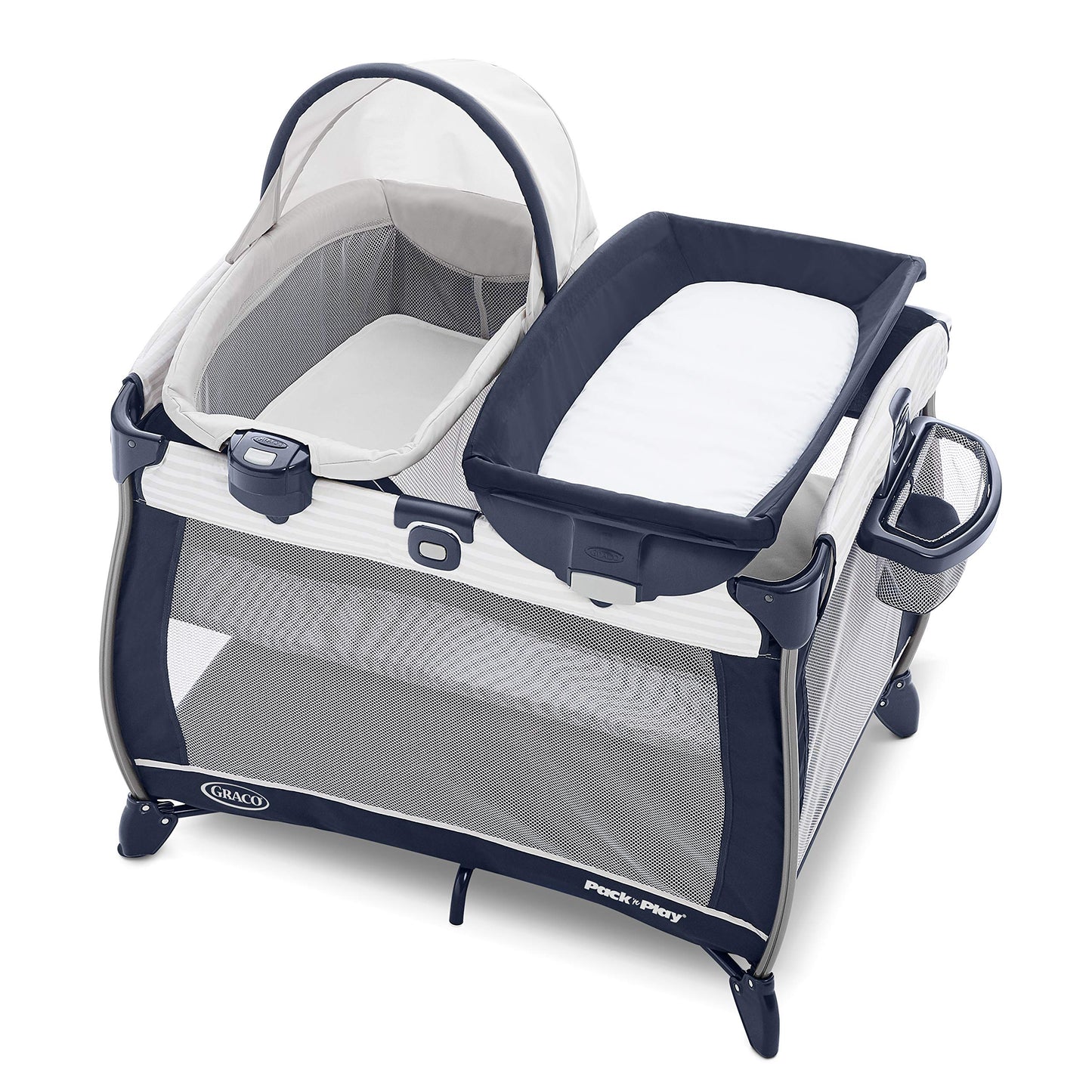 Graco On The Go Zip Pack ‘n Play Playard, Folding Playpen with Bassinet, Portable Crib, Reeves