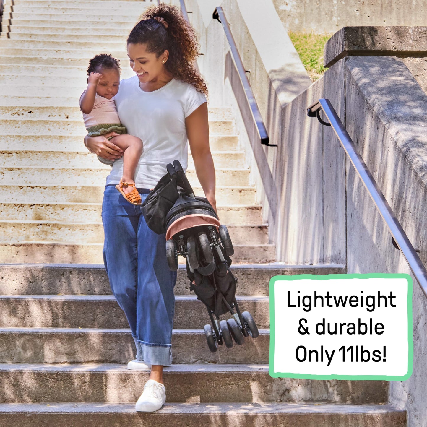 Summer by Ingenuity 3D Mini Convenience Stroller – Lightweight Stroller with Compact Fold, Multi-Position Recline, Canopy with Pop Out Sun Visor and More – Umbrella Stroller for Travel, Pink