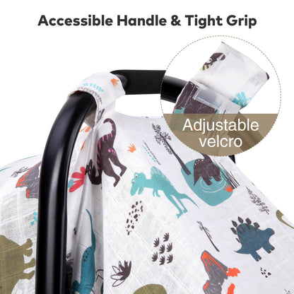Rquite Car Seat Cover, Muslin Cotton Infant Car Seat Canopy, Breathable Baby Carrier Cover, Summer Stroller Sun Shade, Flower